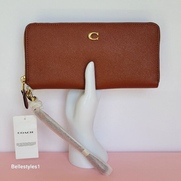 COACH Crossgrain Leather Long Continental Wallet/Wristlet -1941 Saddle color - Picture 1 of 16